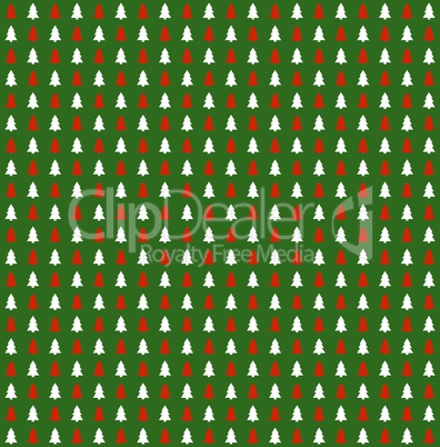Grünes Geschenkpapier mit roten und weißen Tannenbäumen