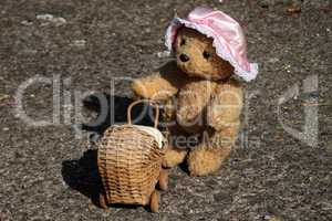 Teddybär mit Puppenwagen