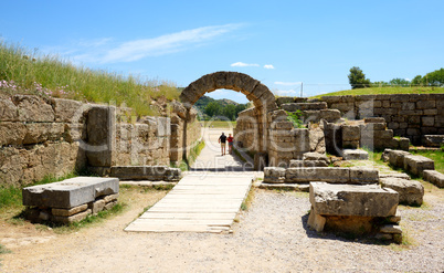 the entrance in ancient olympia stadium, peloponnes, greece