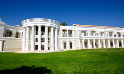 the building of luxury hotel in traditional greek style, pelopon