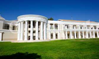 the building of luxury hotel in traditional greek style, pelopon