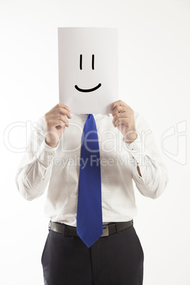 business man holding paper smile