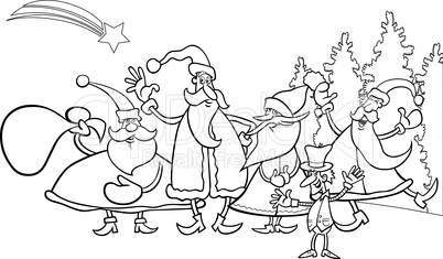christmas santa group coloring page
