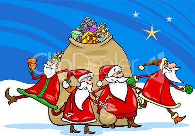 santa claus with presents cartoon