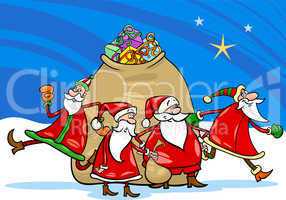 santa claus with presents cartoon