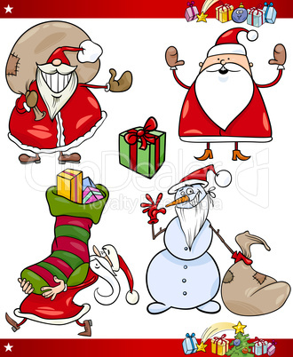 santa and christmas themes cartoon set