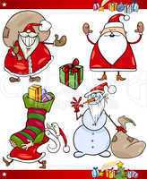 santa and christmas themes cartoon set