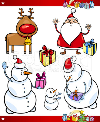 santa and christmas themes cartoon set