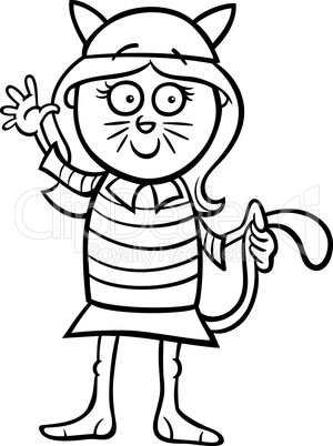 girl in cat costume coloring page
