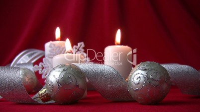 White candles and silver balls