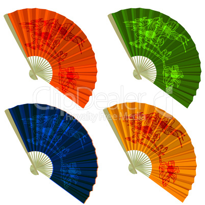 set traditional folding fans with flowers. vector illustration.