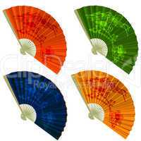 set traditional folding fans with flowers. vector illustration.