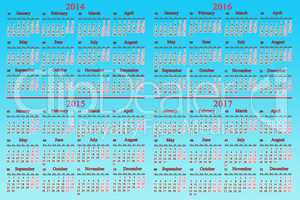 usual calendar for 2014 - 2017 years