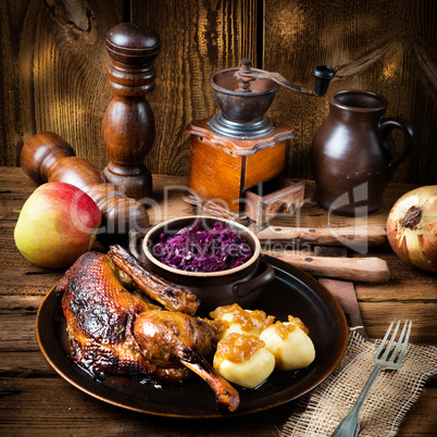 duck with dumplings and pickled plum