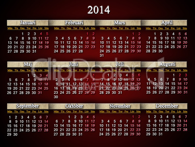 beautiful unusual claret calendar for 2014 year in swedish