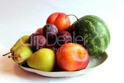 still life from the watermelon, pears, pluma and nectarine