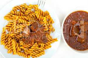 fusilli pasta with neapolitan style ragu meat sauce