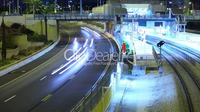 Time lapse motion of cars at night