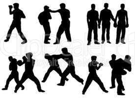 black silhouette of boxing people