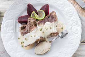 beef with beetroot and horseradish sauce