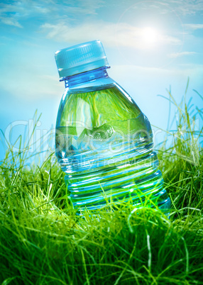 water bottle on the grass