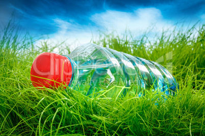 Water bottle on the grass.