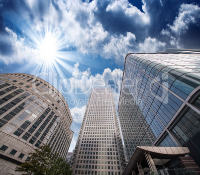 Group of Modern Buildings in London Financial District, beautifu