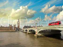 Westminster Bridge and Houses of Parliament at sunset, London. B