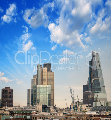 London skyline. Modern buildings on the southern side of river T