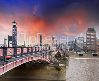 Lambeth Bridge, London. Beautiful red color and surrounding buil