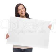 Beautiful Mixed Race Female Holding Blank Sign on White.