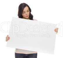 Mixed Race Female Holding Blank Sign on White.