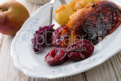 duck with dumplings and pickled plum