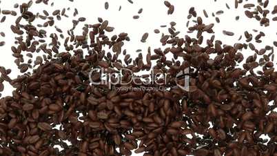 roasted coffee beans falling and mixing with slow motion. alpha is included