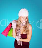 smiling stylish woman with shopping bags