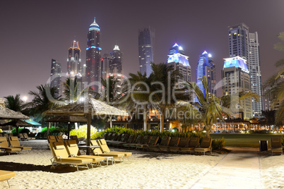 beach night illumination of the luxury hotel, dubai, uae