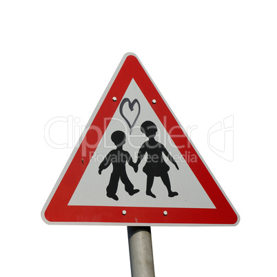 Red triangle safety traffic sign isolated