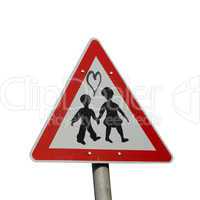 Red triangle safety traffic sign isolated