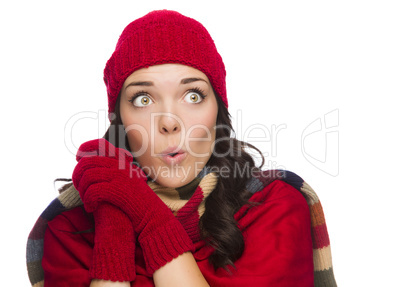 Mixed Race Woman Wearing Hat and Gloves Looking to Side