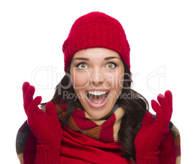 Ecstatic Mixed Race Woman Wearing Winter Hat and Gloves