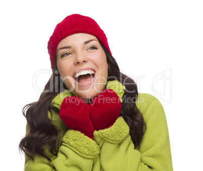 Mixed Race Woman Wearing Hat and Gloves Looking to Side
