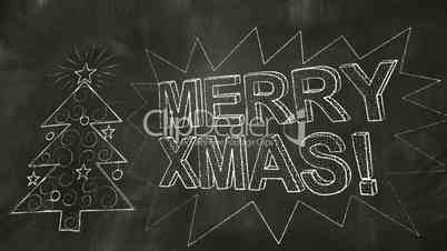 drawing merry christmas greetings on blackboard