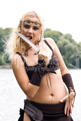 beautiful wild girl with knife