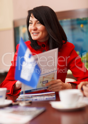 happy businesswoman in a meeting