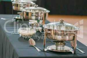 banquet table with chafing dish heaters