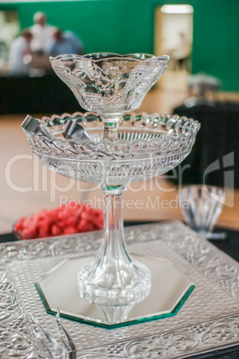 crystal dish on table