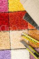 Carpet swatches, tape measure, boxcutter