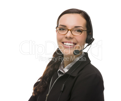 Friendly Mixed Race Receptionist Wearing Phone Head Set