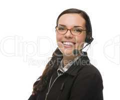 Friendly Mixed Race Receptionist Wearing Phone Head Set