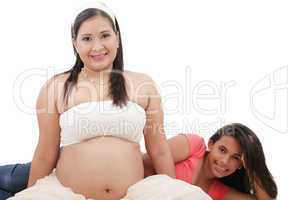 beautiful pregnant woman with her daughter.